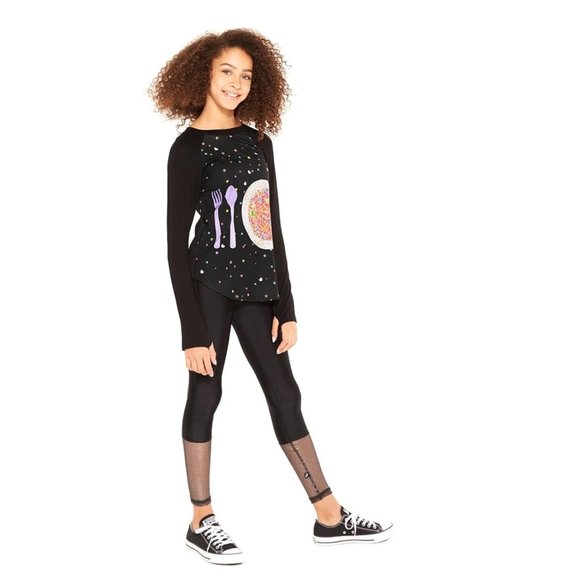 Terez - Mesh Cuff Black Glitter Leggings - Picture 4 of 9